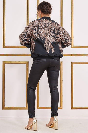 Goddiva Sequin Embroidered Bomber Jacket Goddiva